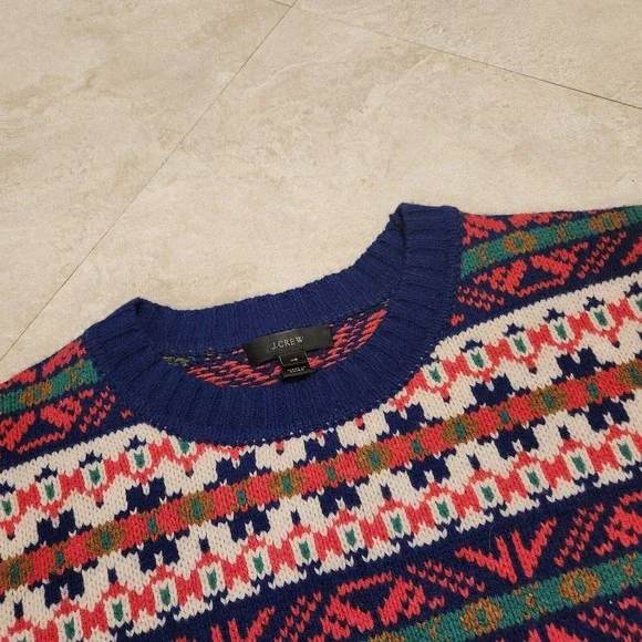 J Crew Classic Fair Isle Womens XS Lambs Wool Multicolor Knit Crewneck Sweater - Picture 4 of 16